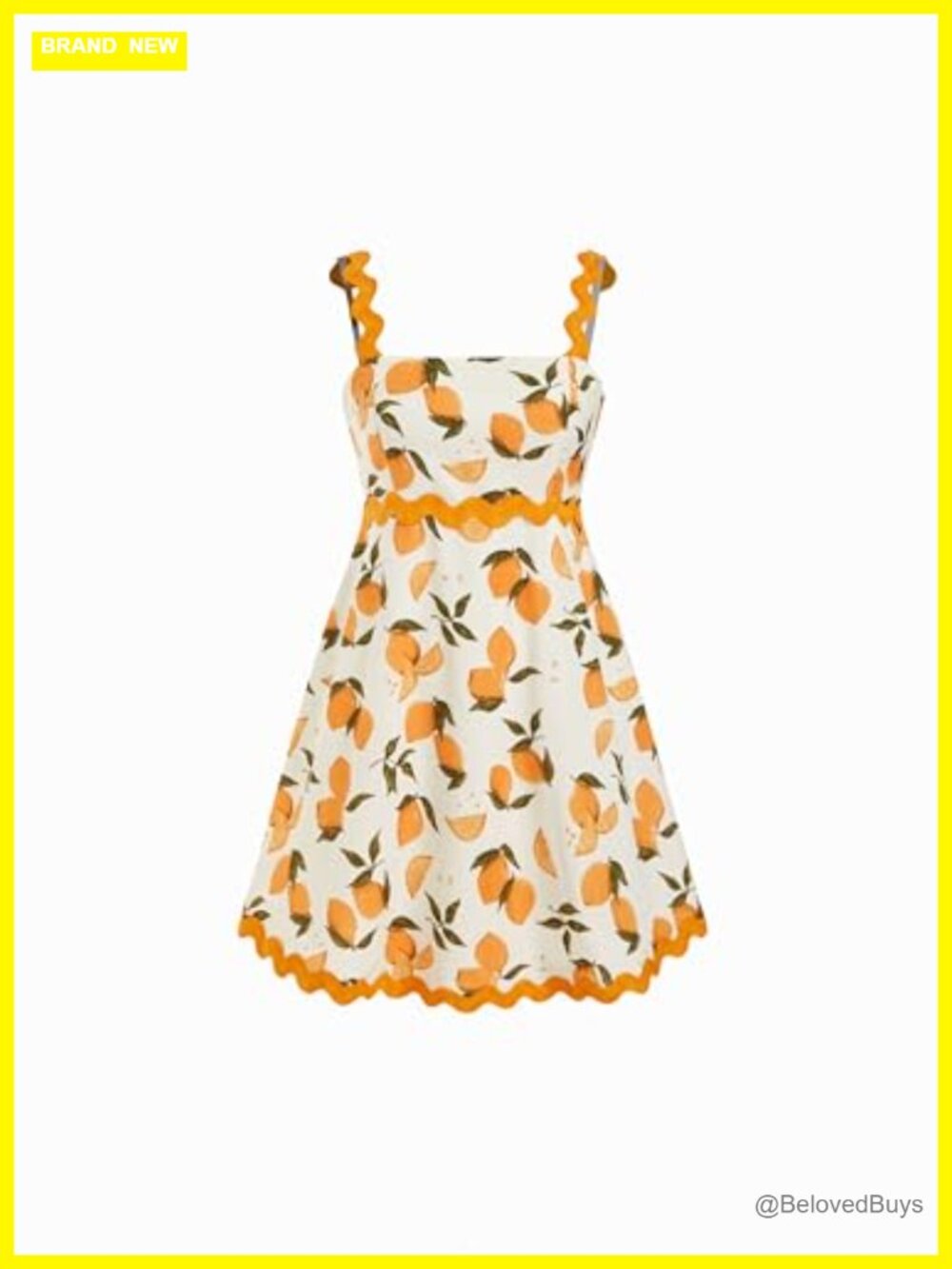 Women's Lemon Print Mini Sun Dress with Spaghetti Straps and Square Neck